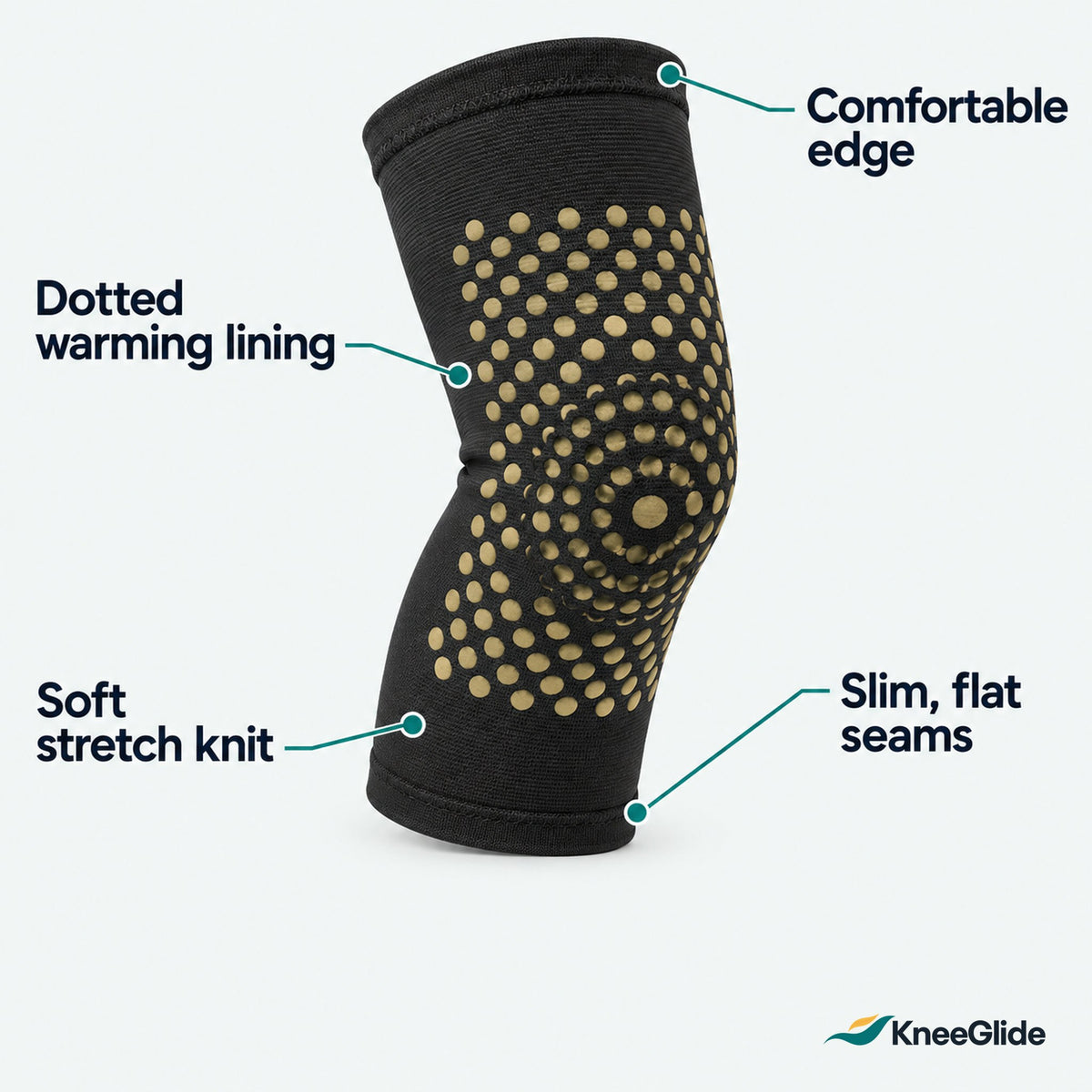 KneeGlide warming knee sleeve features