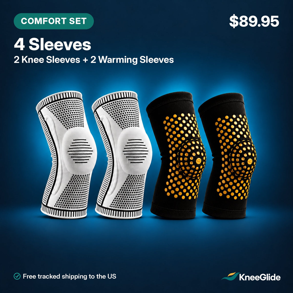 KneeGlide Knee Comfort Set: 2 compression and 2 warming knee sleeves