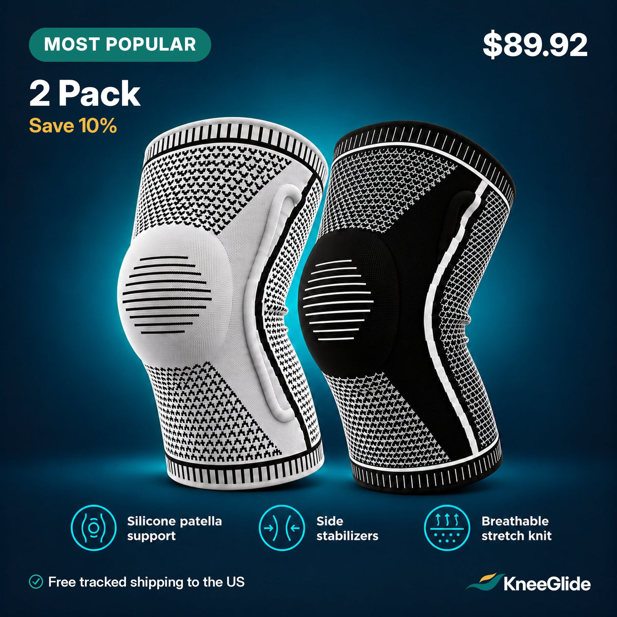 KneeGlide knee sleeve, 2 pack