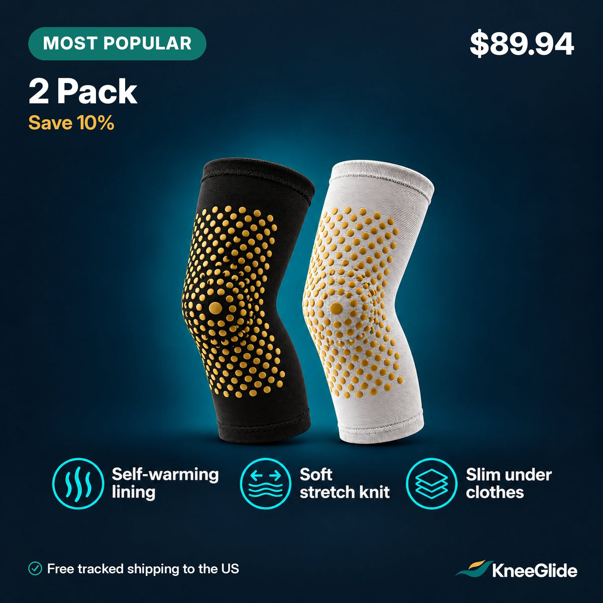 KneeGlide warming knee sleeves, 2 pack