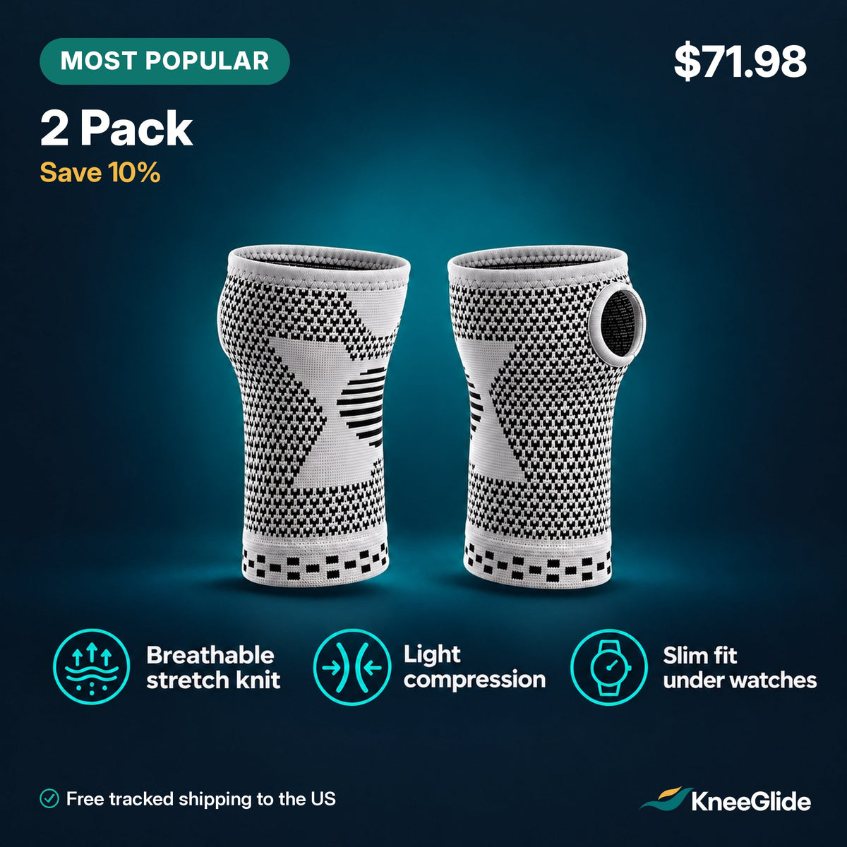 KneeGlide wrist sleeve, 2 pack