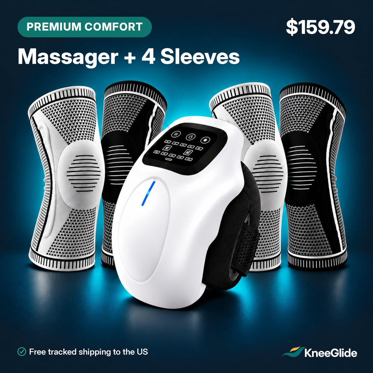 Premium Comfort: heated knee massager with 4 knee sleeves