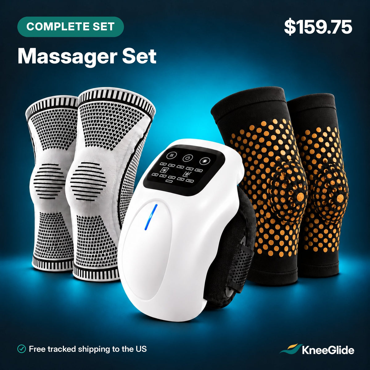 Massager Set: heated knee massager with knee and warming sleeves